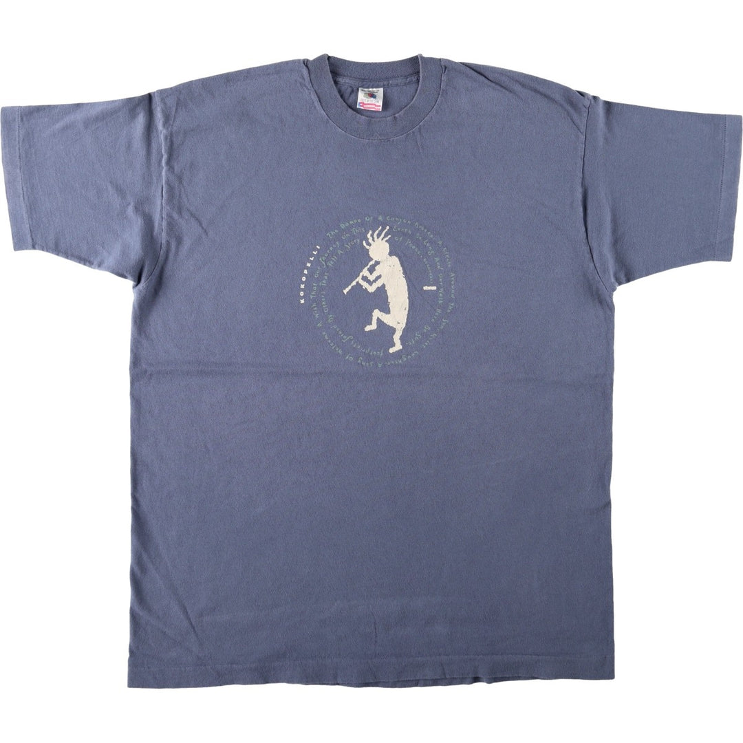 90'S Fruit of the Loom Kokopelli Print T-Shirt, Made in USA, Men's XL equivalent, Vintage cotton navy blue type Vintage Second Hand