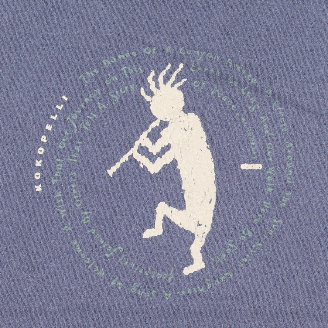 90'S Fruit of the Loom Kokopelli Print T-Shirt, Made in USA, Men's XL equivalent, Vintage cotton navy blue type Vintage Second Hand