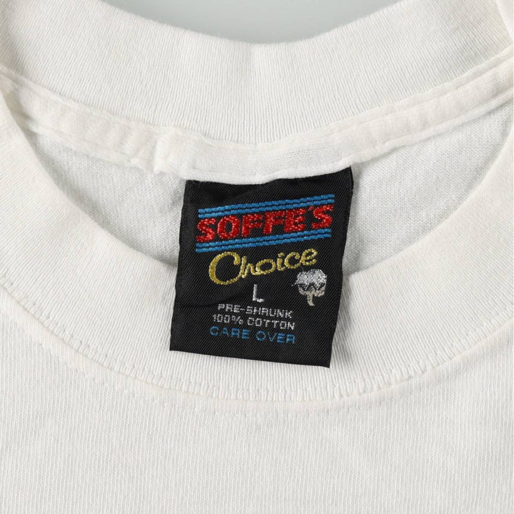 90'S SOFFE SOFFE'S Choice Print T-Shirt, Made in USA, Men's Size L (Equivalent), Vintage cotton white type Vintage Second Hand