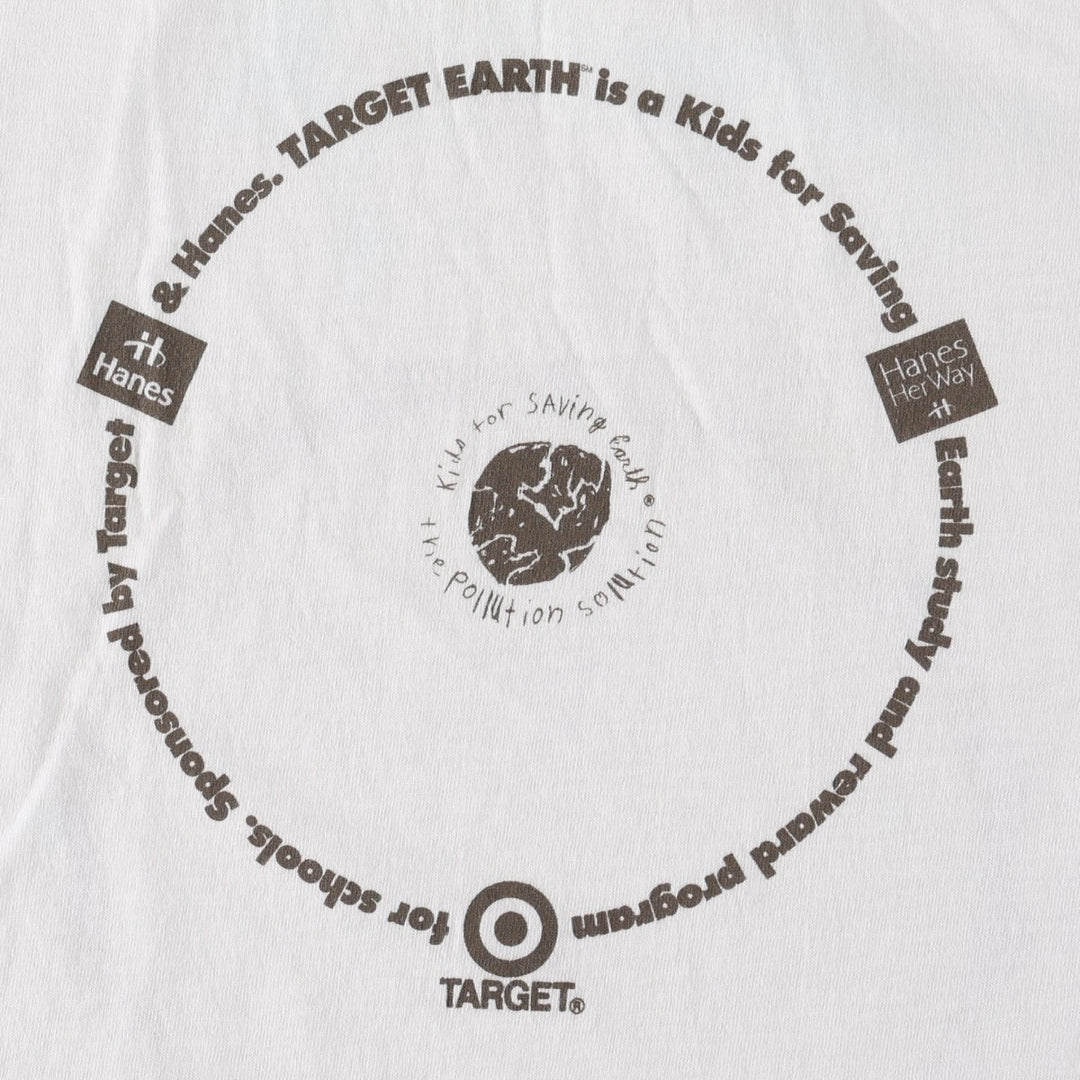 80'S Hanes Kids for Saving Earth Print T-Shirt, Made in USA, Men's Size M (approx.), Vintage cotton white type Vintage Second Hand