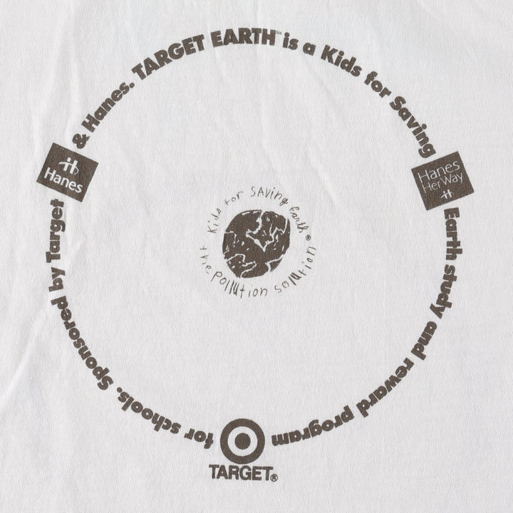 80'S Hanes Kids for Saving Earth Print T-Shirt, Made in USA, Men's Size M (approx.), Vintage cotton white type Vintage Second Hand