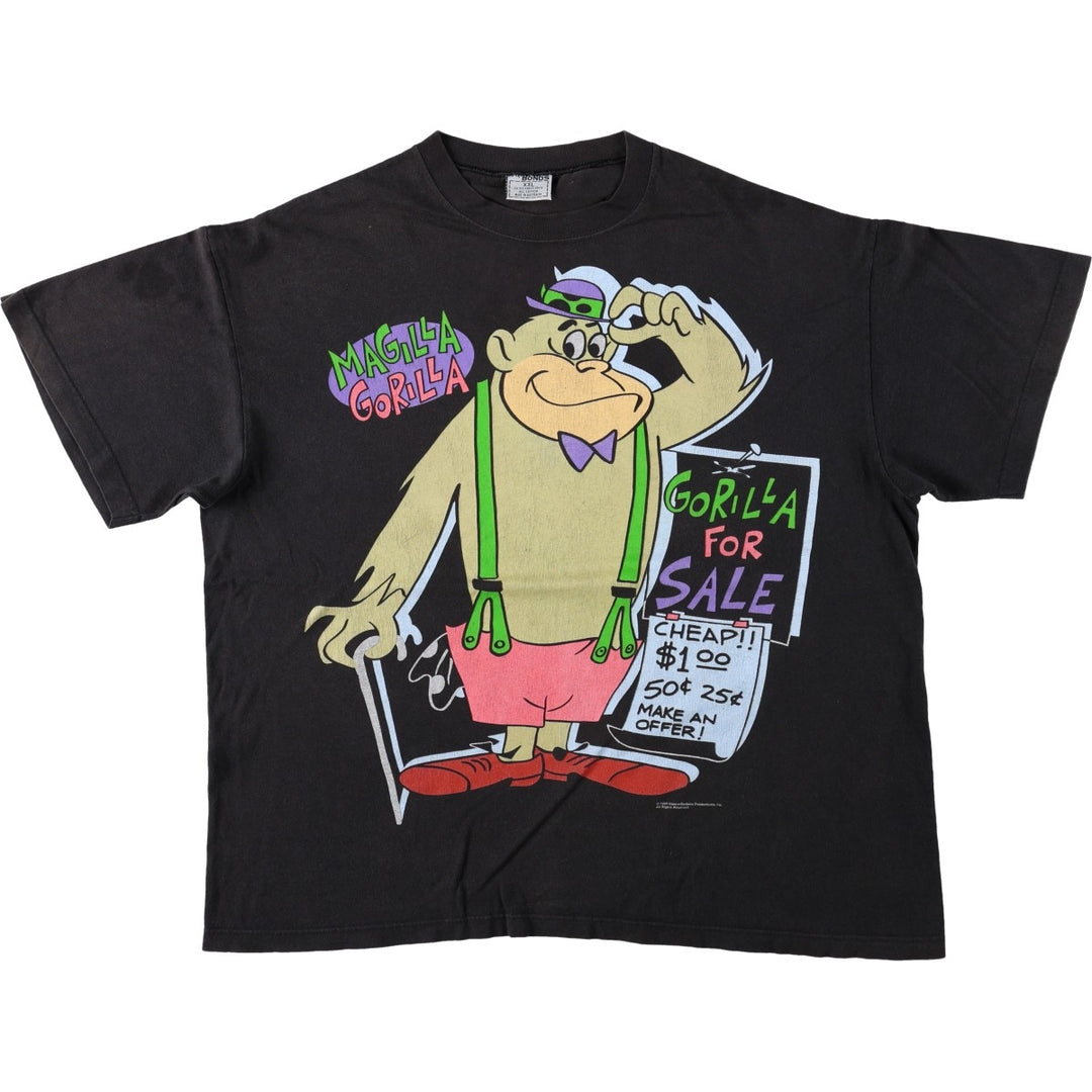 90'S BONDS Magilla Gorilla Character Print T-Shirt, Made in Australia, Men's XXL equivalent, Vintage cotton black type Vintage Second Hand