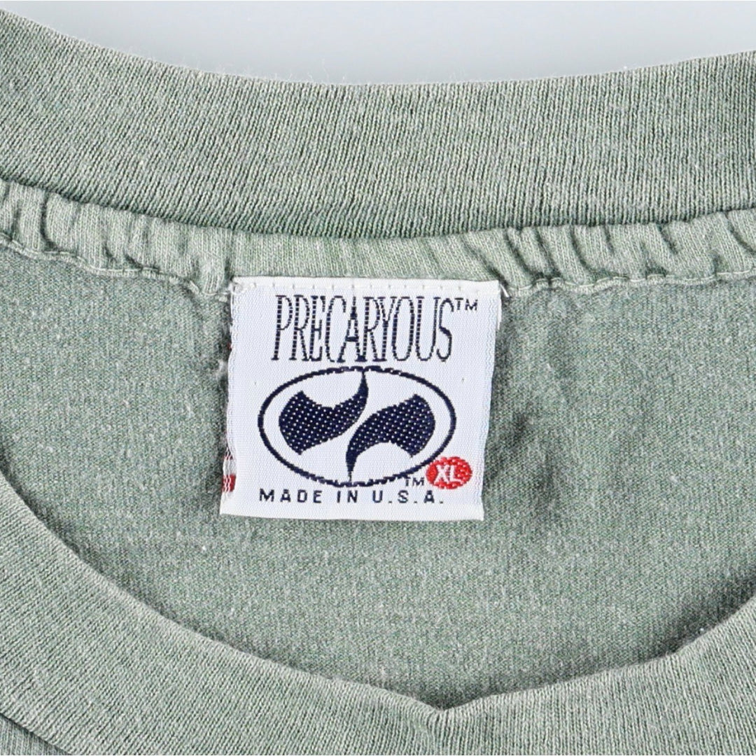 90'S PRECARYOUS Animal Pattern Print T-Shirt, Made in USA, Men's XL equivalent, Vintage cotton Khaki type sage green Vintage Second Hand