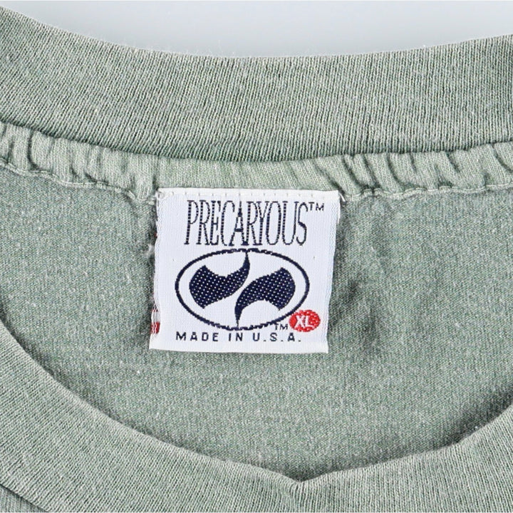 90'S PRECARYOUS Animal Pattern Print T-Shirt, Made in USA, Men's XL equivalent, Vintage cotton Khaki type sage green Vintage Second Hand