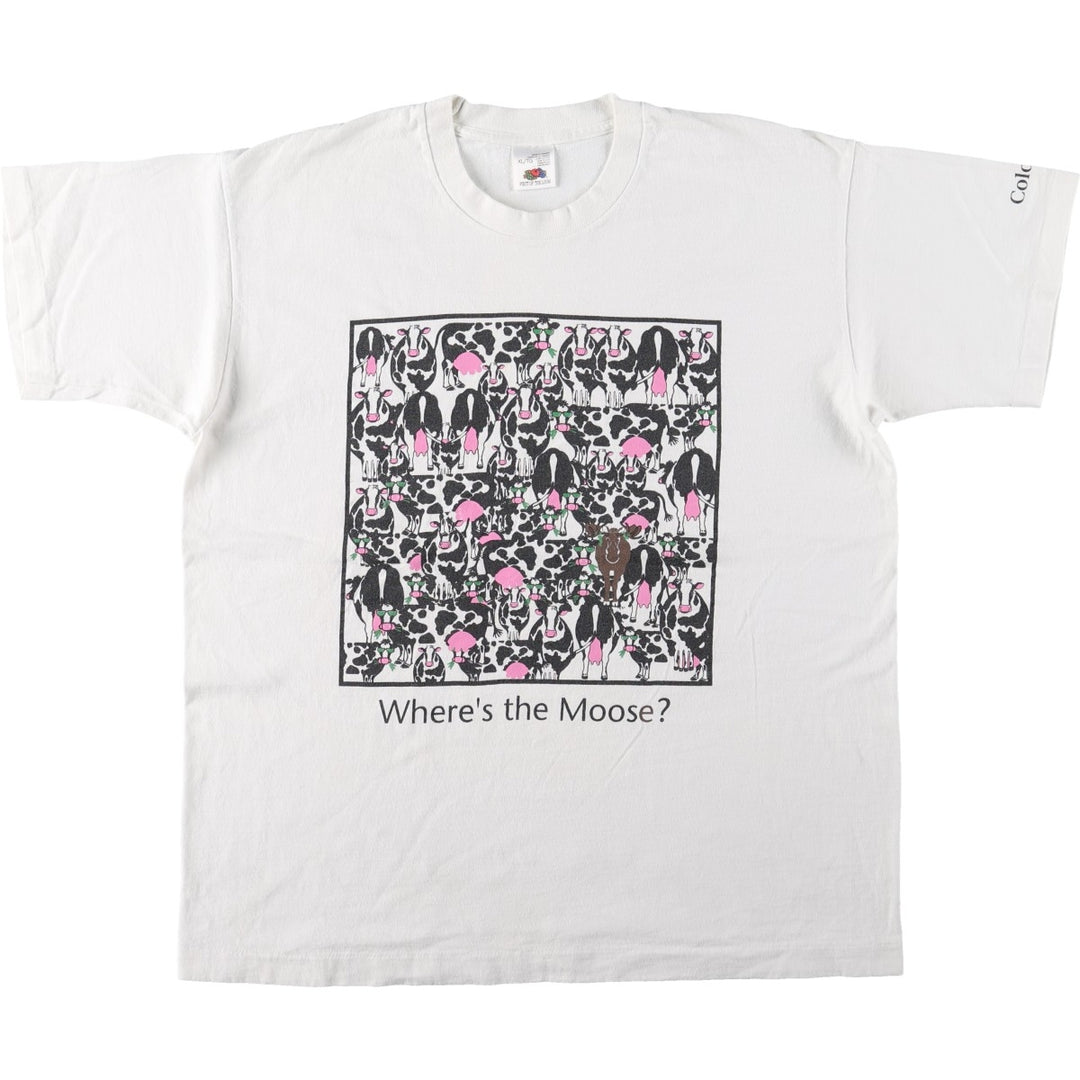 90'S Fruit of the Loom Animal T-Shirt, Made in Canada, Men's XL equivalent, Vintage cotton white type Vintage Second Hand