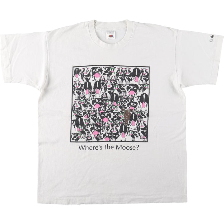 90'S Fruit of the Loom Animal T-Shirt, Made in Canada, Men's XL equivalent, Vintage cotton white type Vintage Second Hand
