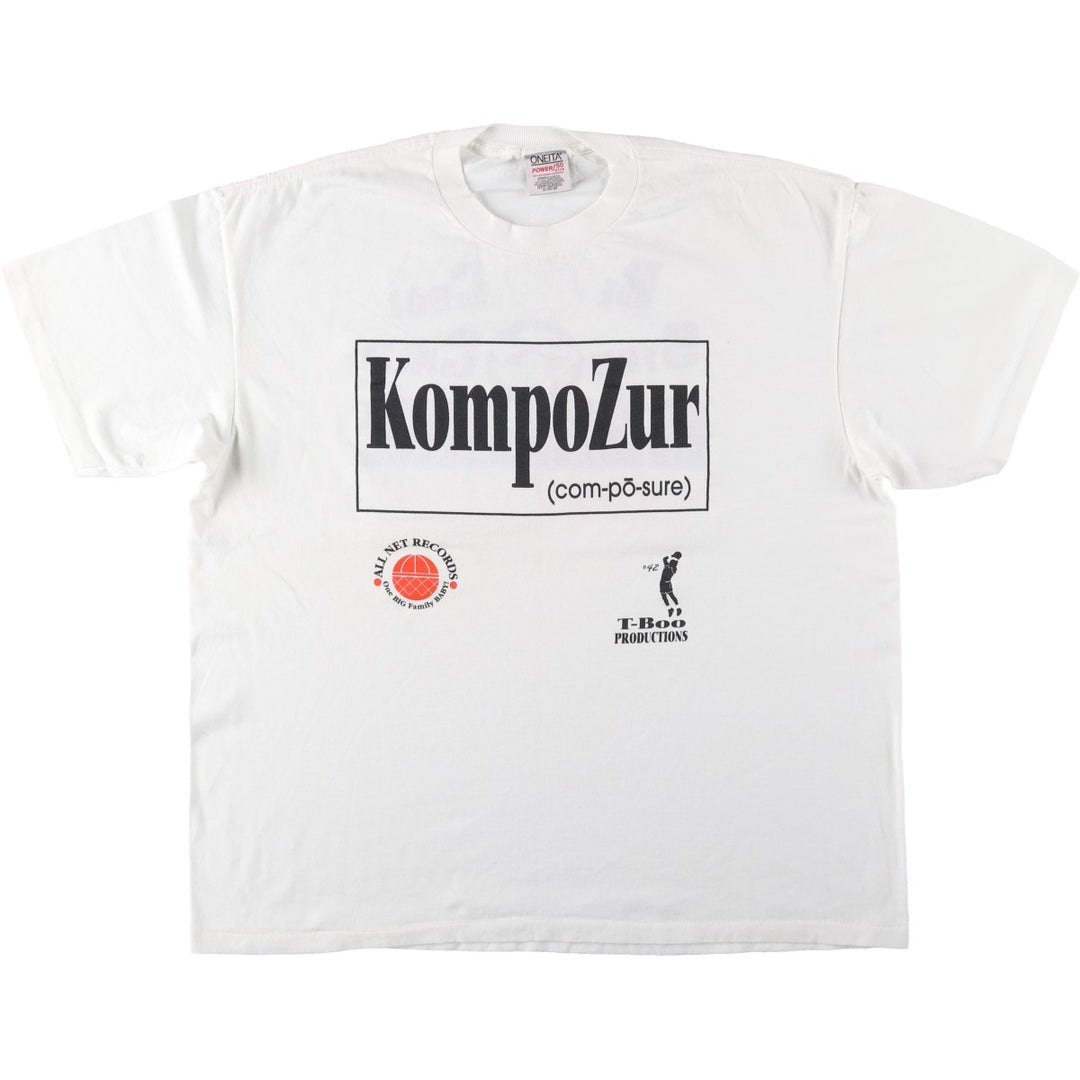 90'S ONEITA KompoZur Wrap T-Shirt, Men's XXL equivalent, Vintage cotton white type Vintage Second Hand