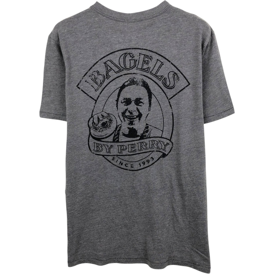 90'S ALTERNATEVE SPoT! Bagels by Perry advertising T-shirt, men's size S equivalent, vintage. unclear gray type Vintage Second Hand