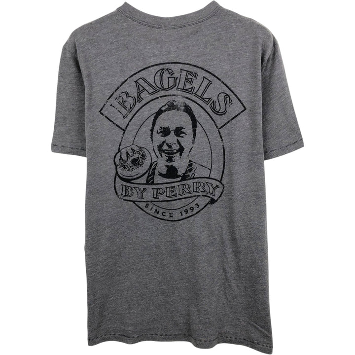 90'S ALTERNATEVE SPoT! Bagels by Perry advertising T-shirt, men's size S equivalent, vintage. unclear gray type Vintage Second Hand