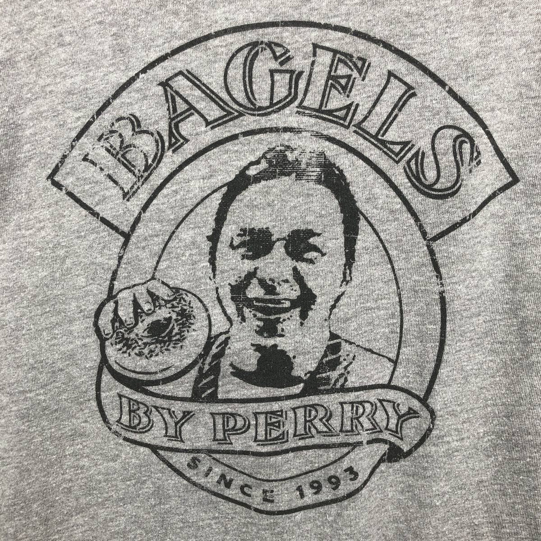 90'S ALTERNATEVE SPoT! Bagels by Perry advertising T-shirt, men's size S equivalent, vintage. unclear gray type Vintage Second Hand