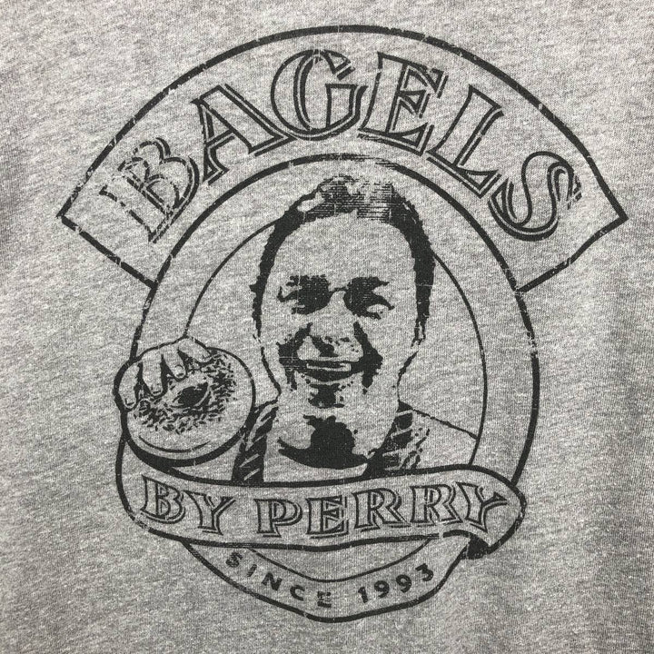 90'S ALTERNATEVE SPoT! Bagels by Perry advertising T-shirt, men's size S equivalent, vintage. unclear gray type Vintage Second Hand