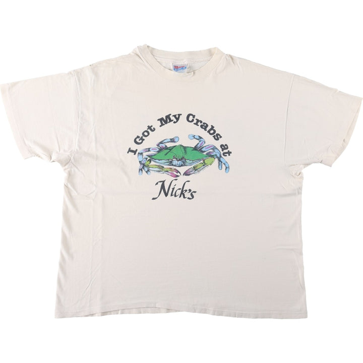 90'S Hanes BEEFY-T Print T-Shirt, Made in USA, Men's XXL equivalent. cotton ivory Vintage Second Hand