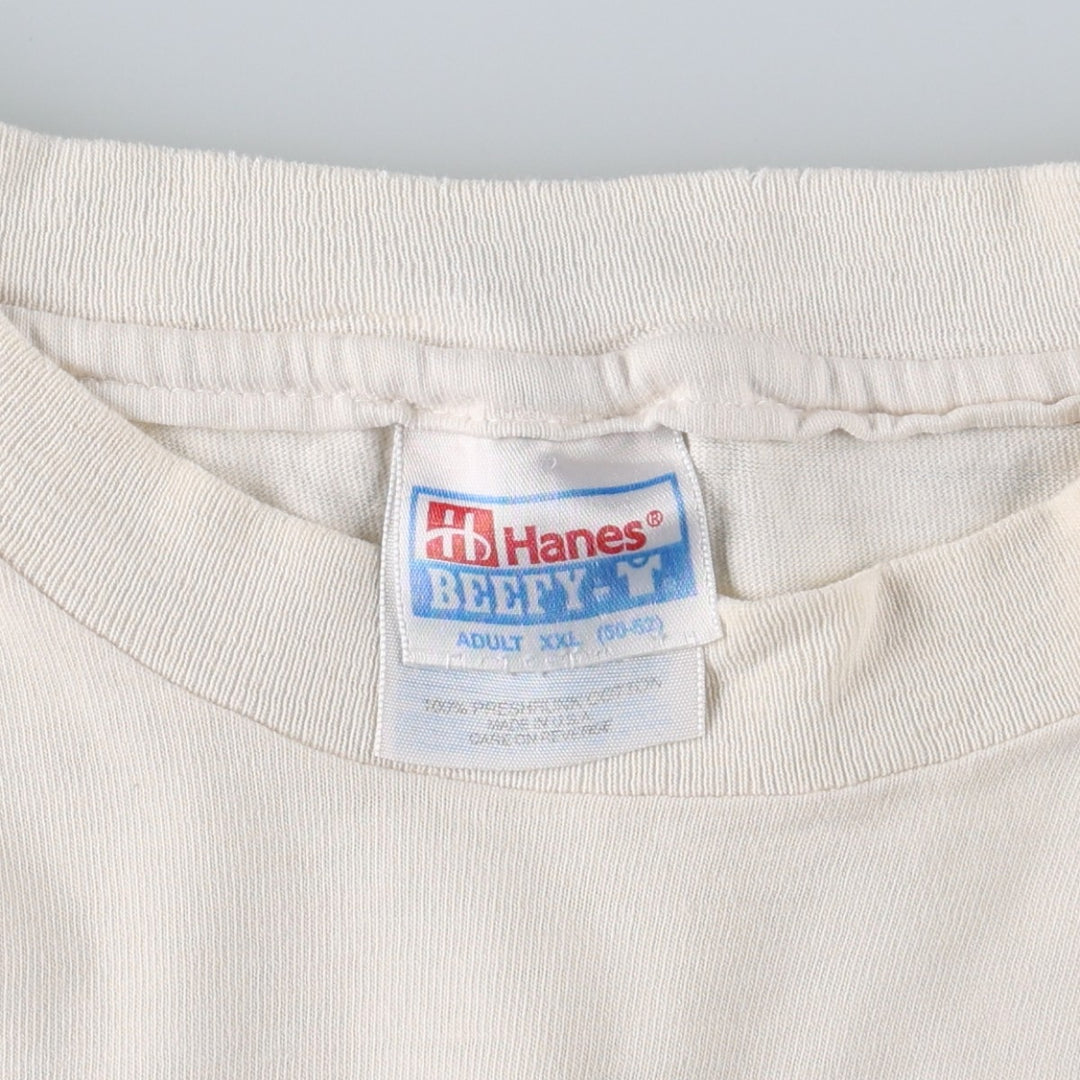 90'S Hanes BEEFY-T Print T-Shirt, Made in USA, Men's XXL equivalent. cotton ivory Vintage Second Hand