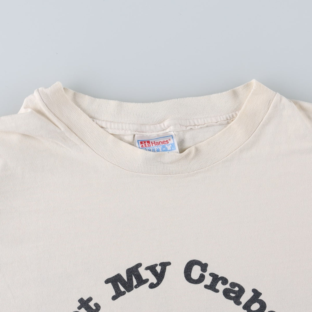 90'S Hanes BEEFY-T Print T-Shirt, Made in USA, Men's XXL equivalent. cotton ivory Vintage Second Hand