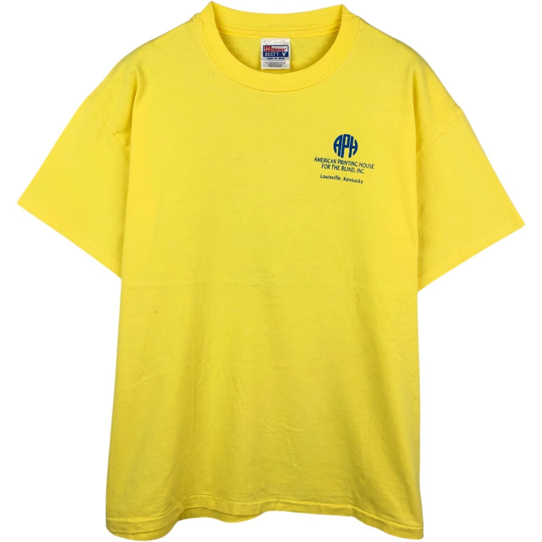 90'S Hanes BEEFY-T Advertising T-shirt, Men's XL size, Vintage cotton yellow type Vintage Second Hand