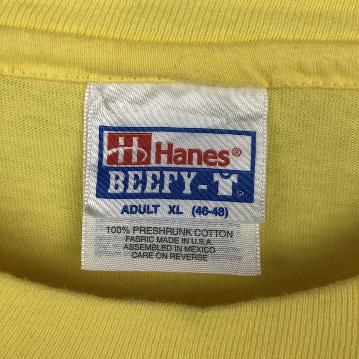 90'S Hanes BEEFY-T Advertising T-shirt, Men's XL size, Vintage cotton yellow type Vintage Second Hand