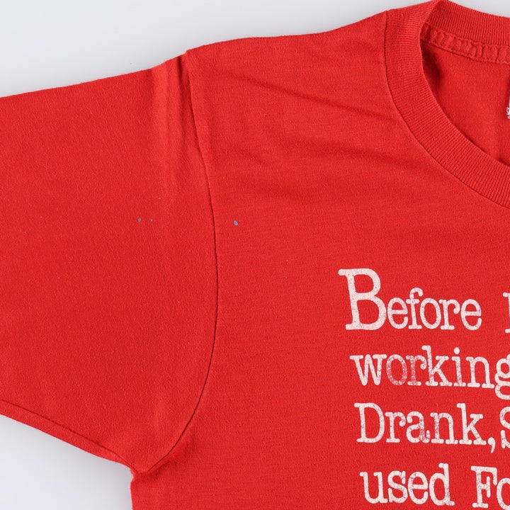 80s-90'S message print T-shirt, men's size S equivalent, vintage. unclear red type Vintage Second Hand