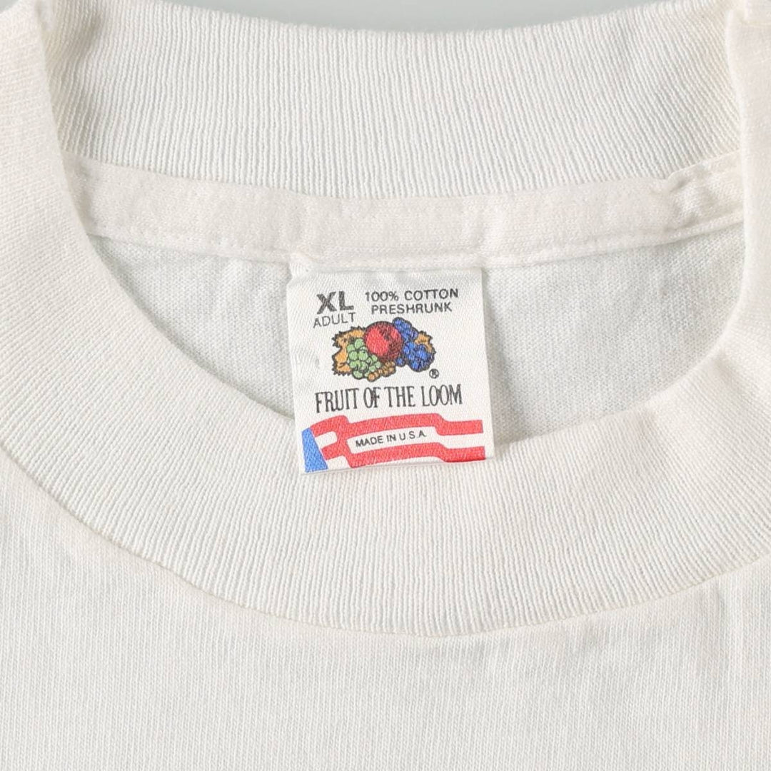 90'S Fruit of the Loom printed T-shirt, made in the USA, men's XL size, vintage cotton white type Vintage Second Hand