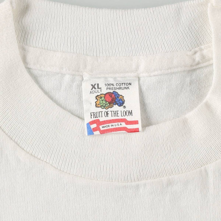 90'S Fruit of the Loom printed T-shirt, made in the USA, men's XL size, vintage cotton white type Vintage Second Hand