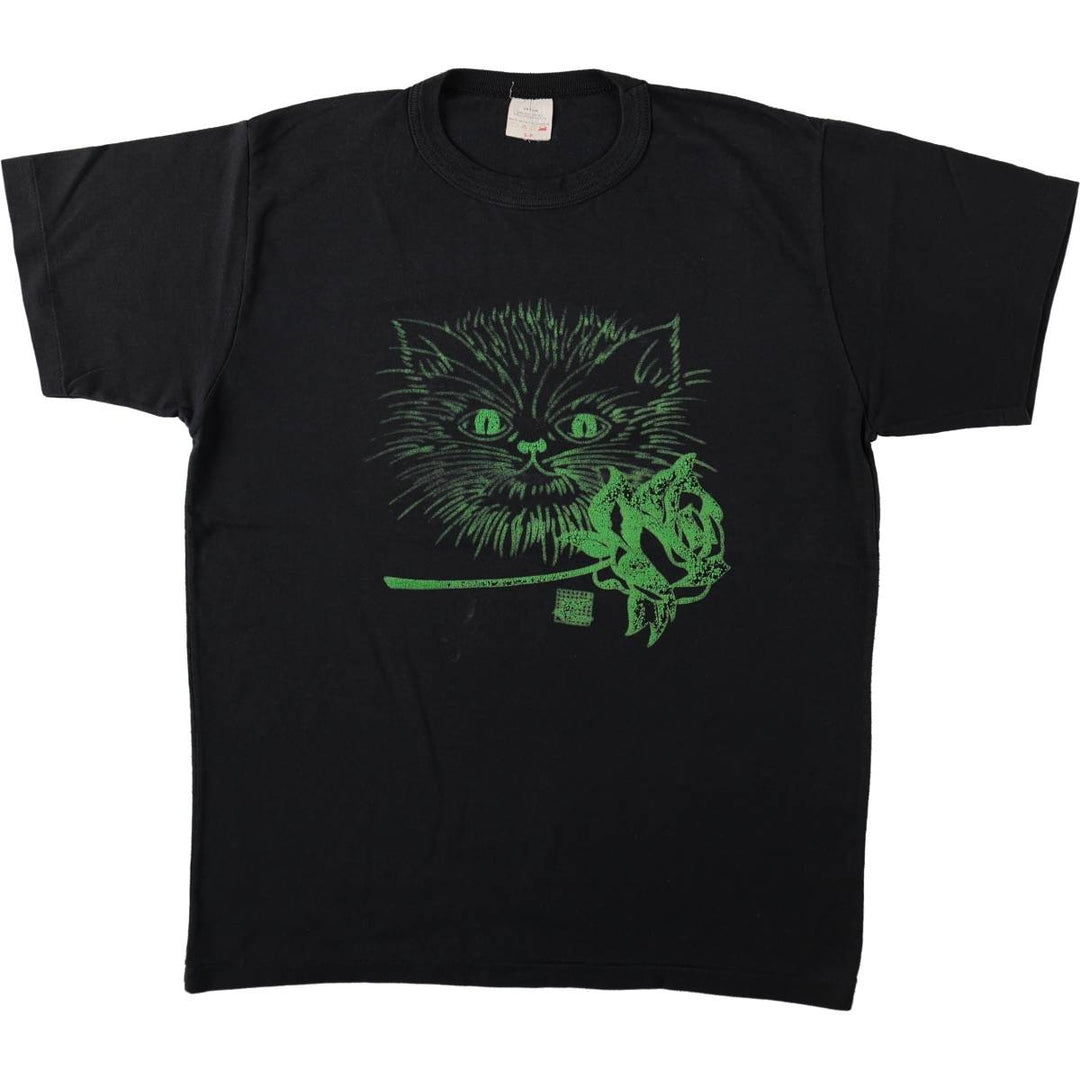Animal Pattern Print T-Shirt, Made in Canada, Men's Size S (equivalent) cotton black type Vintage Second Hand
