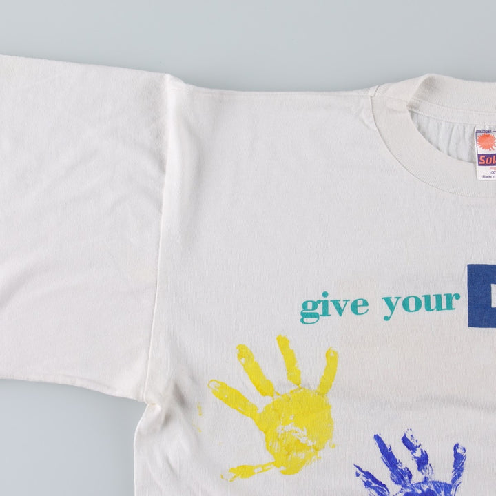 90'S SOLAR-T Message Print T-Shirt, Men's XL (approx.), Vintage cotton white type Vintage Second Hand