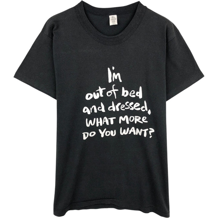 Tee Swing Message Print T-Shirt, Made in USA, Men's Size L (approx.) cotton black type Vintage Second Hand