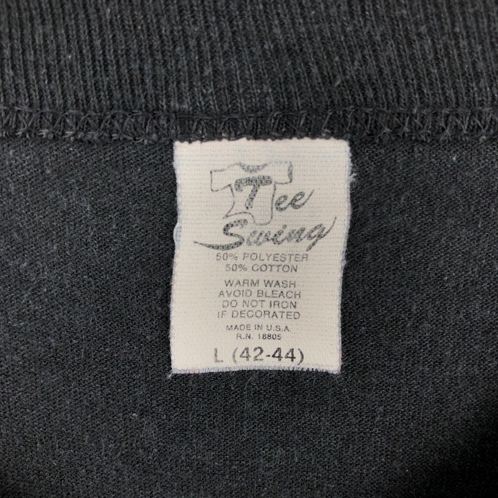 Tee Swing Message Print T-Shirt, Made in USA, Men's Size L (approx.) cotton black type Vintage Second Hand