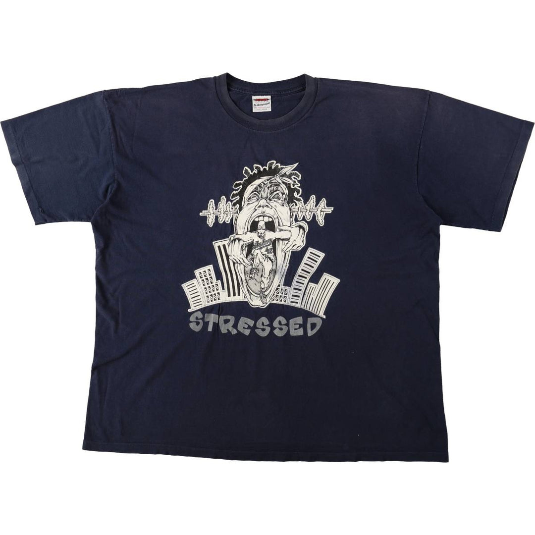 2000'S JENSEN Print T-Shirt, Made in USA, Men's Size XXXL (approx.) cotton navy blue type Vintage Second Hand