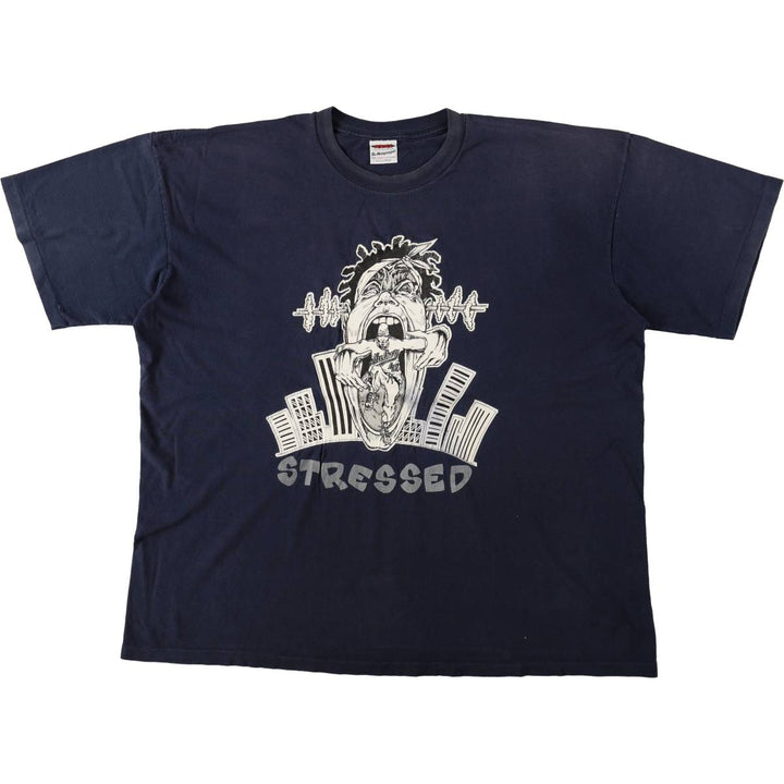 2000'S JENSEN Print T-Shirt, Made in USA, Men's Size XXXL (approx.) cotton navy blue type Vintage Second Hand