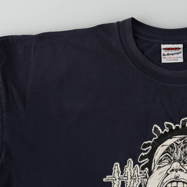 2000'S JENSEN Print T-Shirt, Made in USA, Men's Size XXXL (approx.) cotton navy blue type Vintage Second Hand