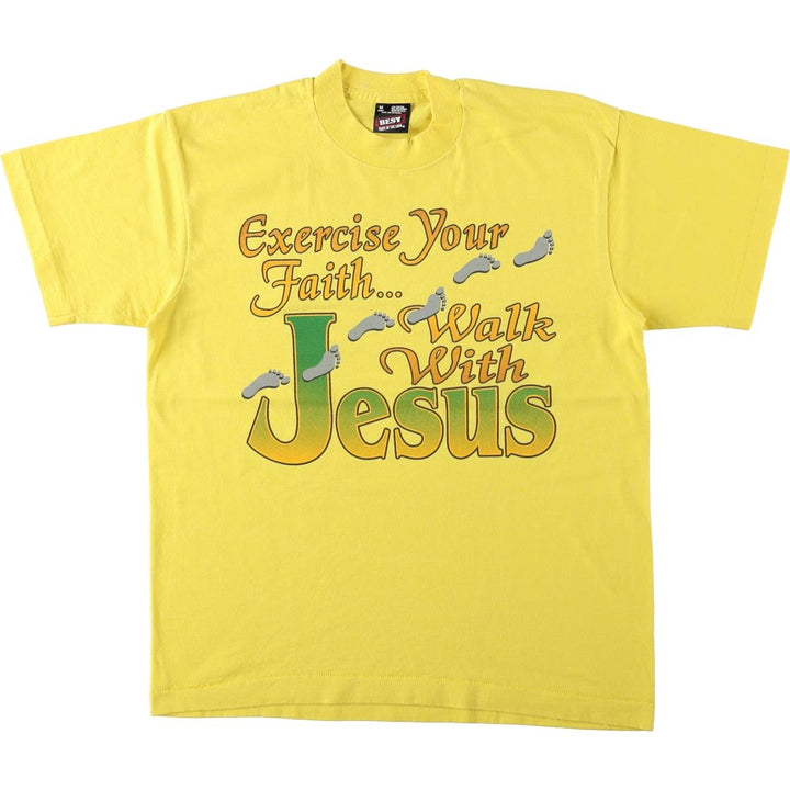 90'S Fruit of the Loom Best Print T-Shirt, Made in USA, Men's Size M (approx.), Vintage cotton yellow type Vintage Second Hand