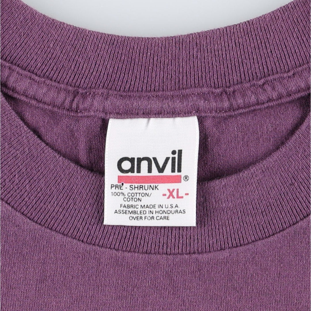 90'S Anvil Message Print T-Shirt Made in USA Men's L Size Vintage cotton purple type Vintage Second Hand