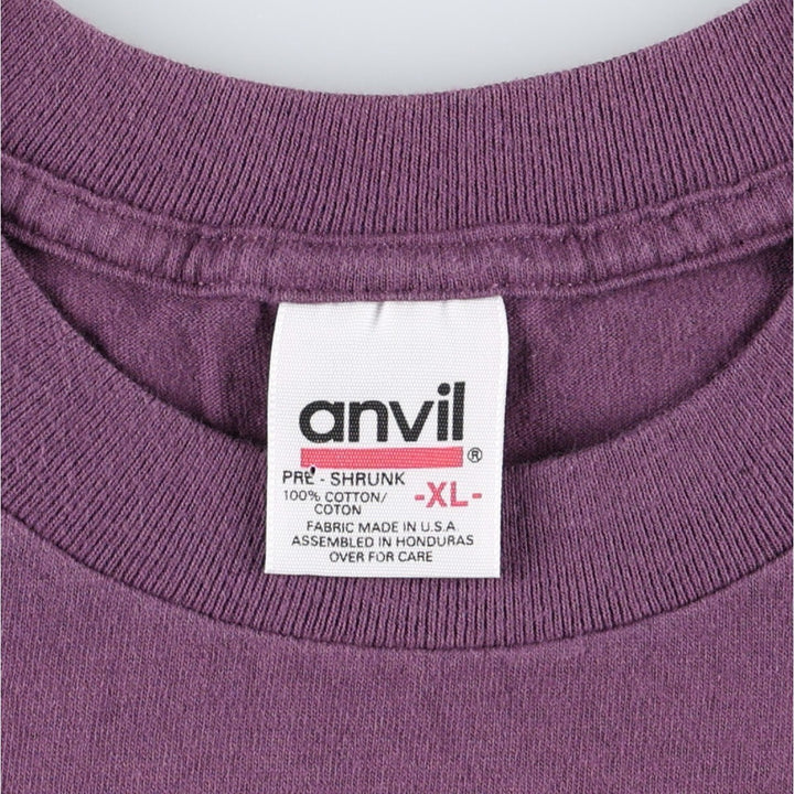 90'S Anvil Message Print T-Shirt Made in USA Men's L Size Vintage cotton purple type Vintage Second Hand