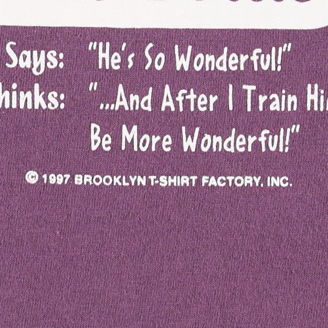90'S Anvil Message Print T-Shirt Made in USA Men's L Size Vintage cotton purple type Vintage Second Hand