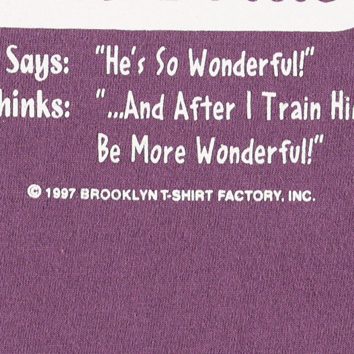 90'S Anvil Message Print T-Shirt Made in USA Men's L Size Vintage cotton purple type Vintage Second Hand