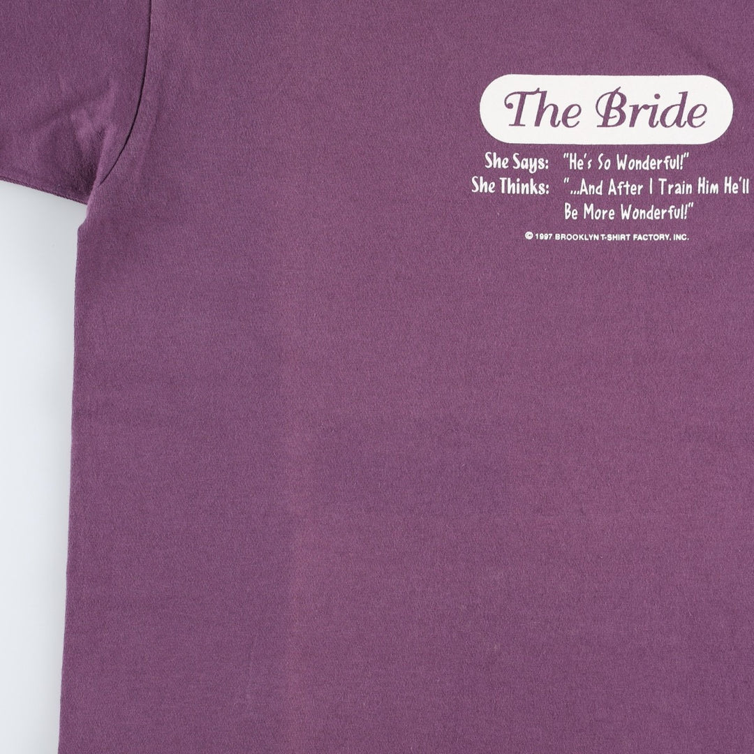 90'S Anvil Message Print T-Shirt Made in USA Men's L Size Vintage cotton purple type Vintage Second Hand