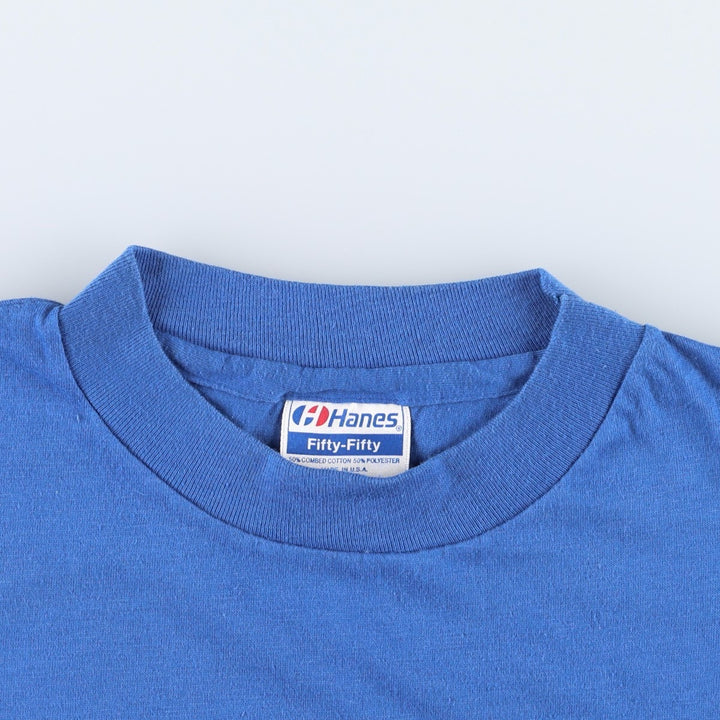 90'S Hanes Fifty-Fifty Print T-Shirt, Made in USA, Men's Size L (approx.), Vintage cotton blue type Vintage Second Hand