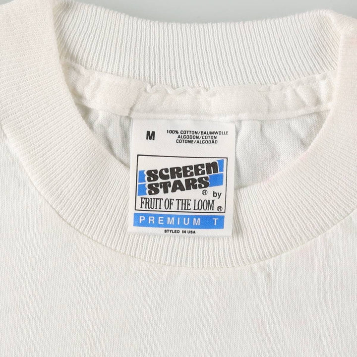 90'S Screen Stars by Fruit of the Room Print T-Shirt, Made in USA, Men's Size M (approx.), Vintage cotton white type Vintage Second Hand