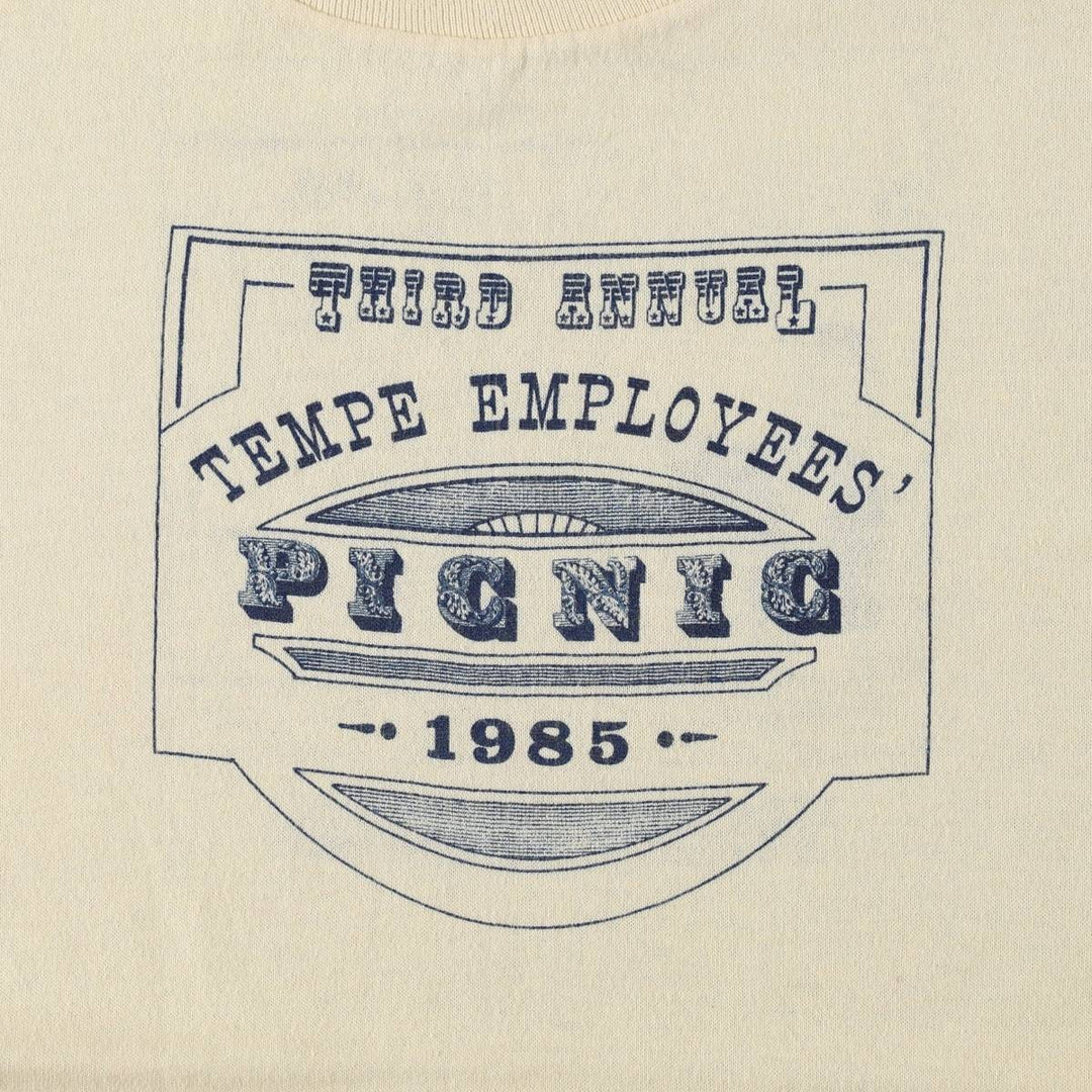 80'S FINE T by R&D Print T-Shirt, Made in USA, Men's Size L (Equivalent), Vintage cotton unbleached Vintage Second Hand