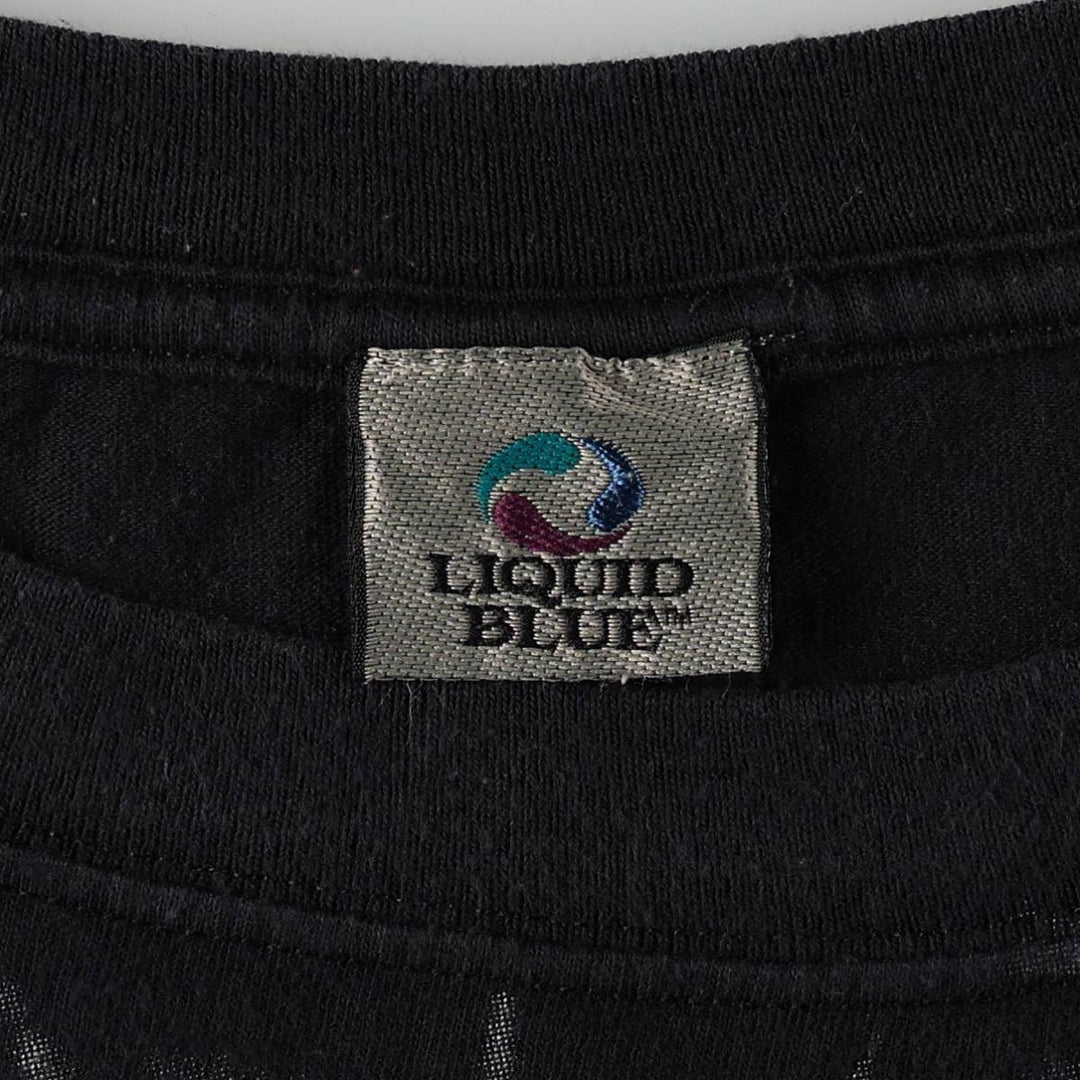 90'S Liquid Blue Skull Pattern Large Print T-Shirt, Men's XXL Equivalent, Vintage cotton black type Vintage Second Hand