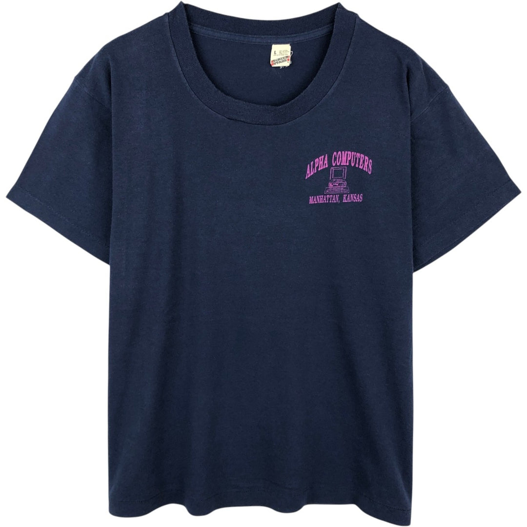 90'S SCREEN STARS Printed T-shirt Made in USA Men's L Vintage cotton navy blue type Vintage Second Hand