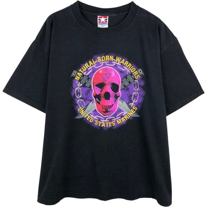 90'S PROPPER Skull Pattern Print T-Shirt, Made in USA, Men's XL equivalent, Vintage cotton black type Vintage Second Hand