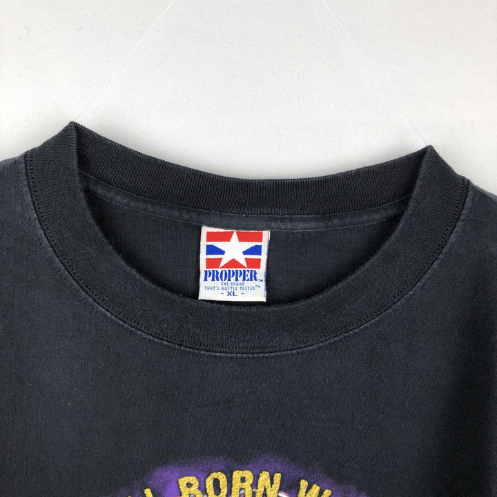 90'S PROPPER Skull Pattern Print T-Shirt, Made in USA, Men's XL equivalent, Vintage cotton black type Vintage Second Hand