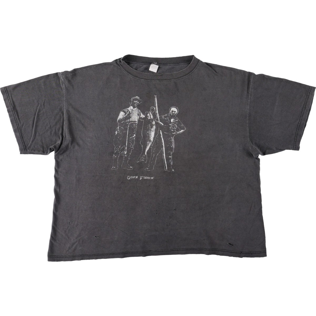 Printed T-shirt, men's size L cotton Charcoal Vintage Second Hand