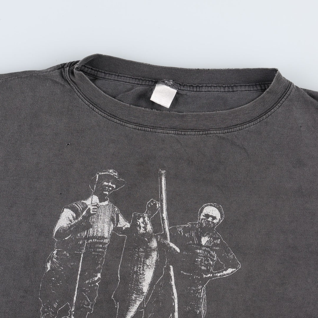 Printed T-shirt, men's size L cotton Charcoal Vintage Second Hand