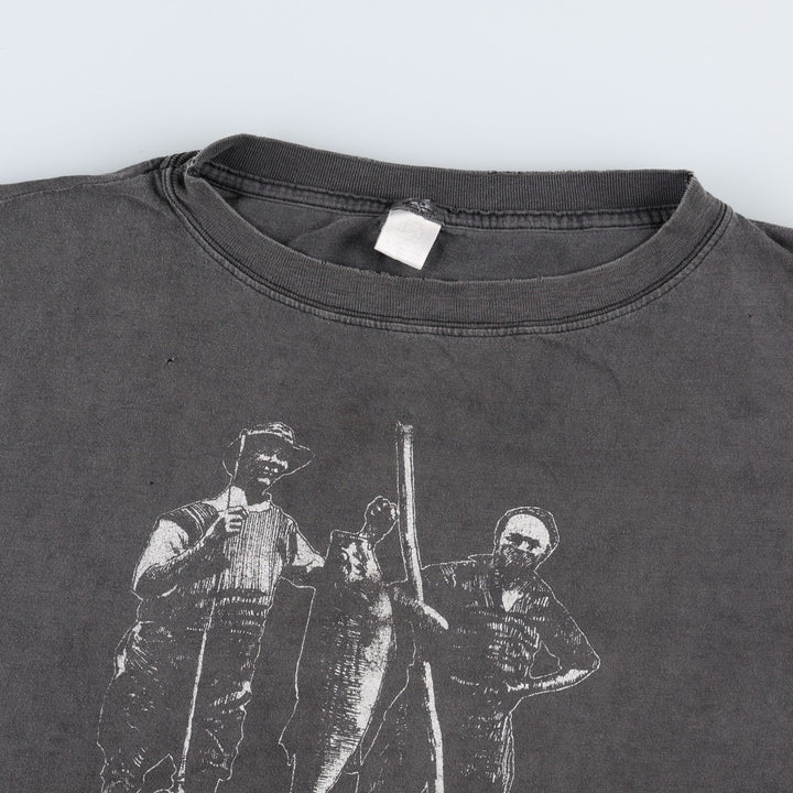 Printed T-shirt, men's size L cotton Charcoal Vintage Second Hand