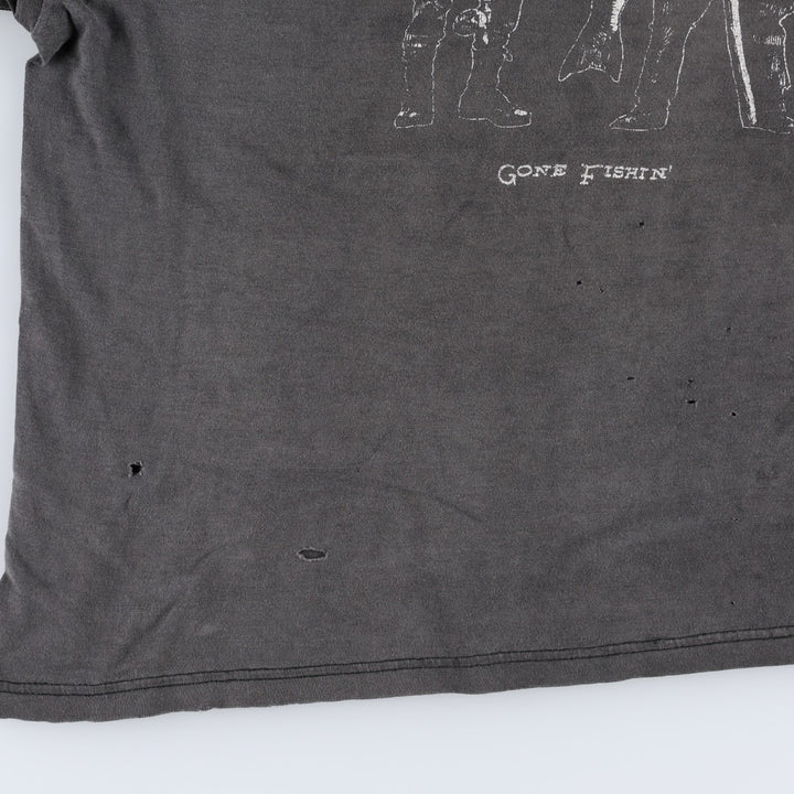 Printed T-shirt, men's size L cotton Charcoal Vintage Second Hand