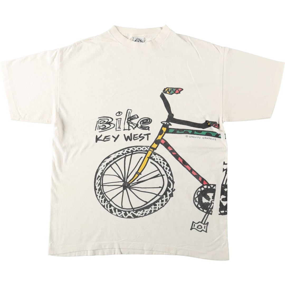80'S GRAVITY GRAPHICS Print T-Shirt, Made in USA, Men's Size L (Equivalent), Vintage cotton white type Vintage Second Hand