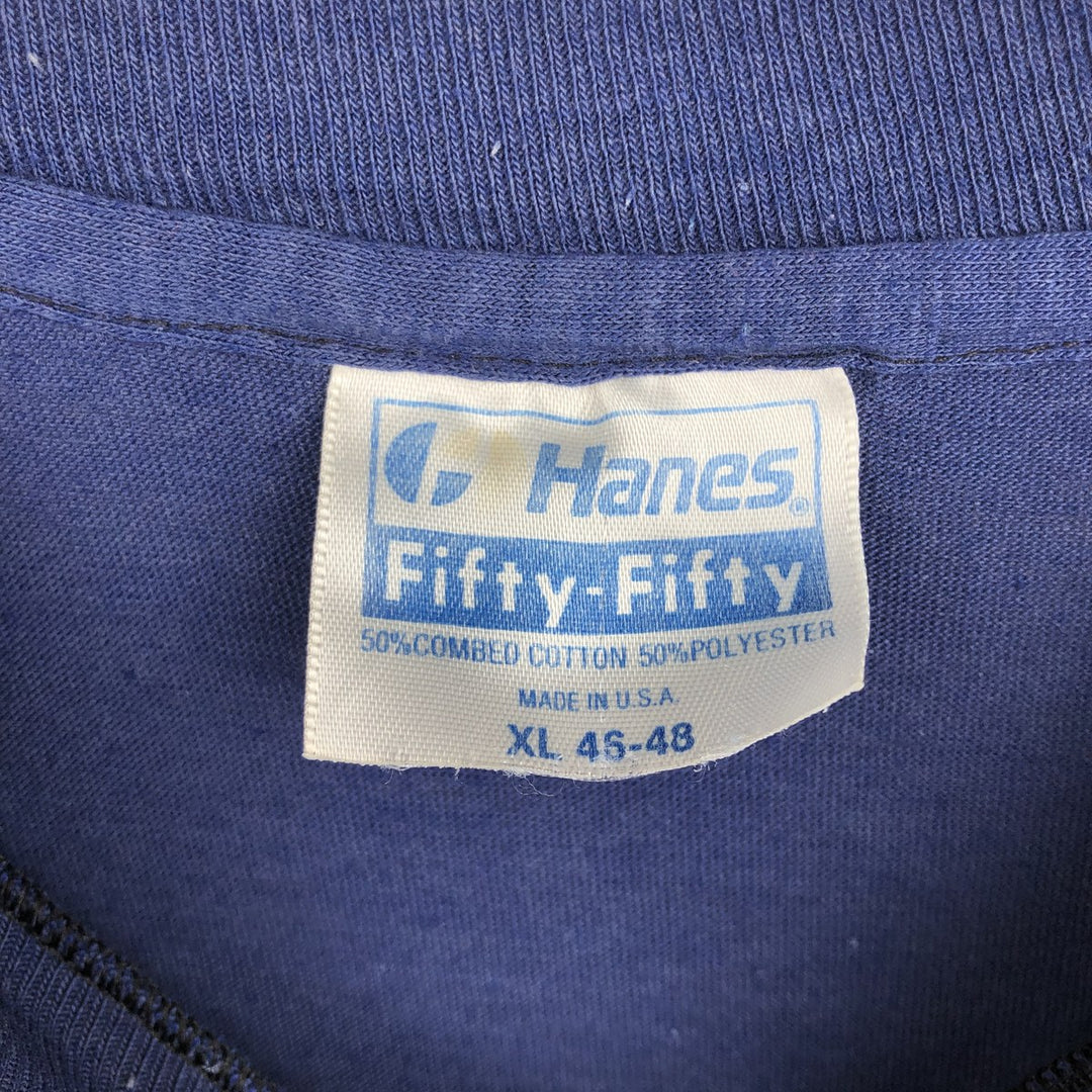 90'S Hanes Fifty-Fifty Blue Tag Advertising T-Shirt, Made in USA, Men's Size XL (approx.) cotton navy blue type Vintage Second Hand
