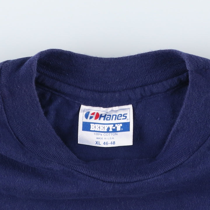 Vintage 80'S Hanes BEEFY-T Blue Tag Printed T-Shirt Made in USA Men's XL cotton navy blue type Vintage Second Hand